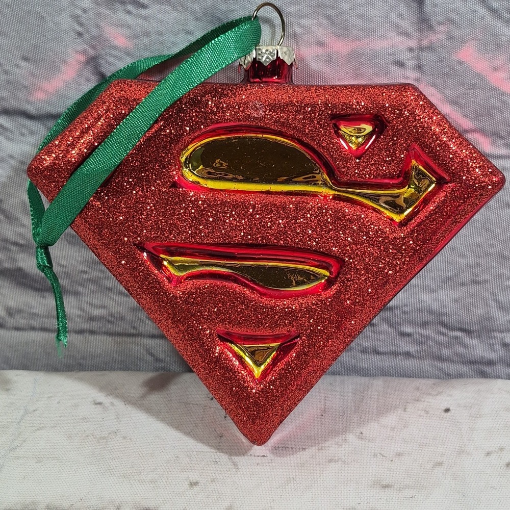 SUPERMAN DC COMICS SUPER HEROES BLOWN GLASS ICON LOGO Christmas ORNAMENT